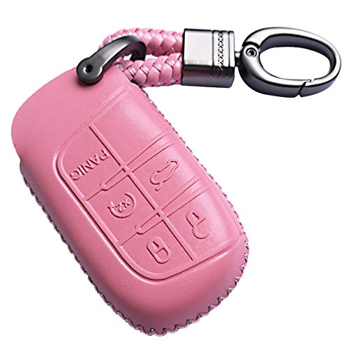 Alegender Pink Leather Key Fob Cover Case Remote Protector For 2017 2018 2019 2020 2021 Jeep Grand Cherokee Chrysler 200 300 Dodge Durango Charger Challenger Journey Fiat 5 Buttons #TOP2