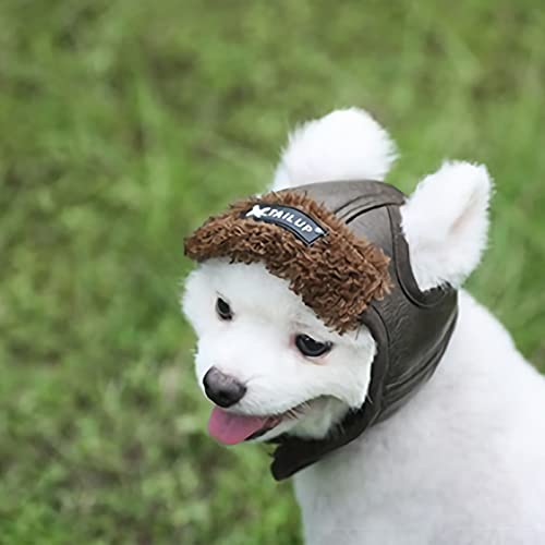 ITODA Mütze Hund Trappermütze Winter Hundemütze mit Ohrlöchern Fliegermütze Haustier Wintermütze Verstellbar Hundecap PU Leder Hundehut Warm Windschutz Haustiermütze Outdoor Fellmütze Welpen Katze