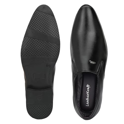 Image of Leatherkraft Stacked Heel Slip-On Formal Shoes