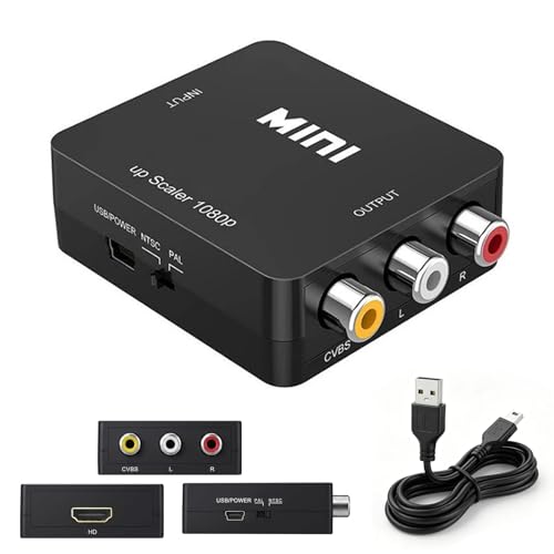 MIMISOLA Convertisseur HDMI vers RCA, 1080P Adaptateur RCA HDMI avec Câble d'alimentation USB, pour Xbox 360/One, PlayStation 3/4/5, DVD, Android TV Box, Fire...
