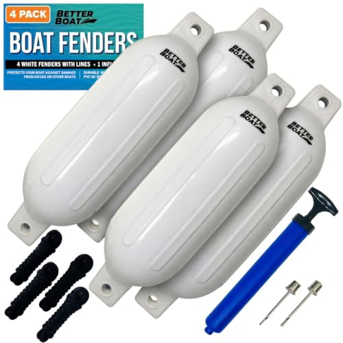 Image of Boat Fenders for Docking, 23 inch x 6.5 inch Inflatable Black Boat Bumpers