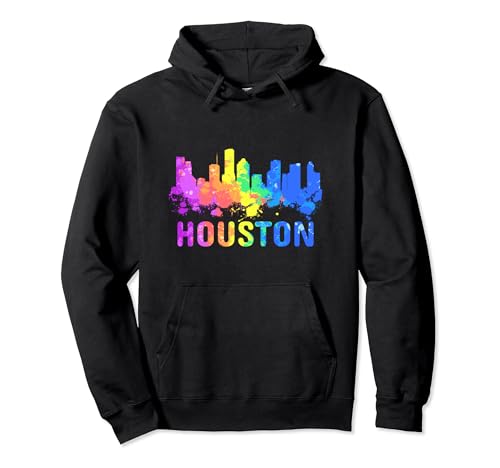 Houston Watercolor Skyline Home State Souvenir Houston Texas Sudadera con Capucha