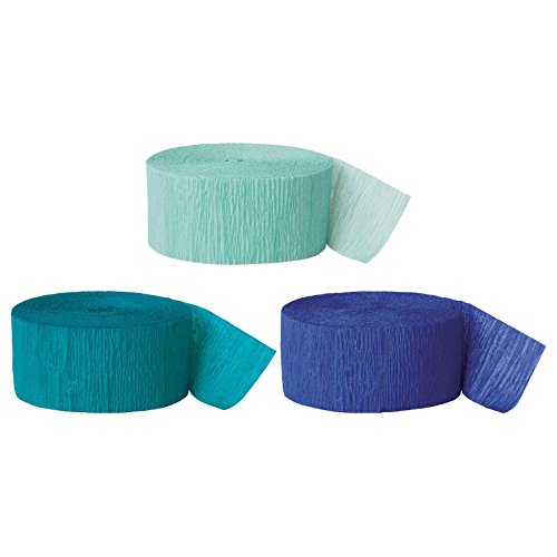 Andaz Press Crepe Paper Streamer Hanging Party Decorations Kit, 240-Feet, Seafoam, Aqua Teal, Royal Blue, 1-Pack, 3-Rolls, Mermaid Nautical Colored Wedding Baby Bridal Shower Birthday Supplies #TOP20