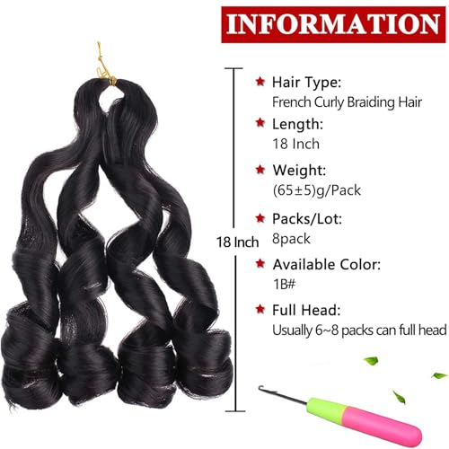 Xtrend Pre Stretched French Curly Braiding Hair 18 Inch 8 Packs Bouncy Loose Wave Braiding Hair Hot Water Setting Yaki Texture Synthetic French Curls for Women Black Hair Extensions(18 Inch,1B#) - Image 2