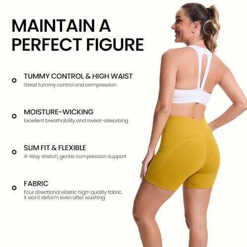 High Waisted Yoga Shorts for Women with Pockets - Buttery Soft Biker Shorts Tummy Control Workout Running Cycling4