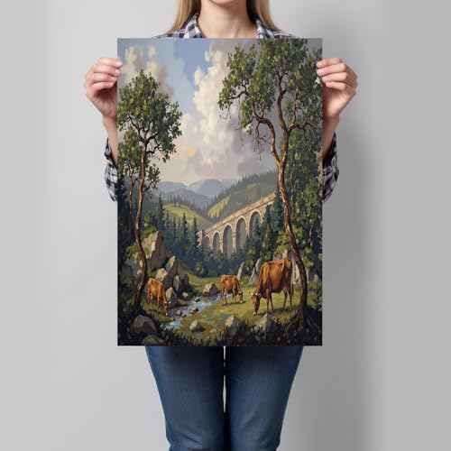 Pintura en lienzo artística de alta definición con paisaje arbolado rústico de 60x80 cm