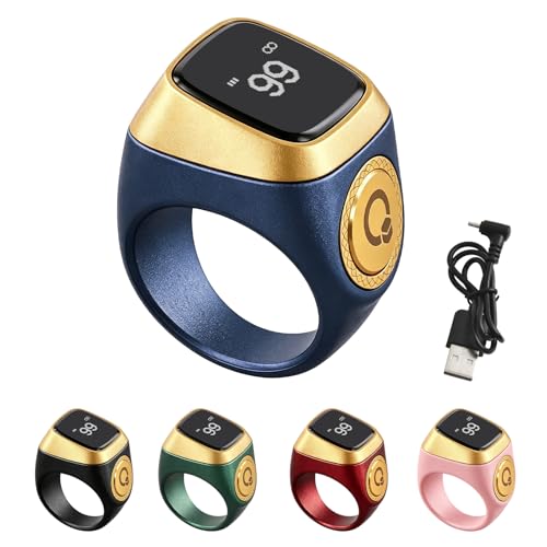 Image of TreasureCave IQibla Smart for ZIKR Ring, Smart Ring Counter Digital Counter & Vibration Reminder, Unisex Azan Alarm Clock Finger Counter for Muslims(20mm Blue)