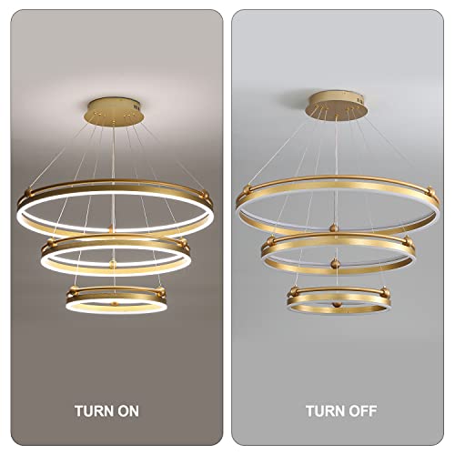 Xlzwjlq 3-Rings D31.5’’ Modern Led Chandelier Gold Dimmable Pendant Lighting With Remote Control Circular Flush Mount High Ceiling Light For Living Dining Room Bedroom Foyer, 3000K-6500K Cct Changing #TOP7