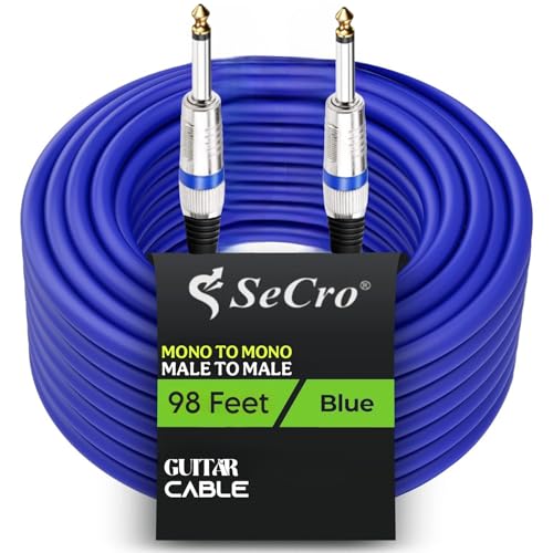 Image of SeCro 6.35mm Guitar Cable Premium 6.35mm Mono Jack 1 /4 inch TS Cable Unbalanced Guitar Patch Cords /Instrument Cable Male to Male with Zinc Alloy Housing. (BLUE, 98Feet(30Meter))