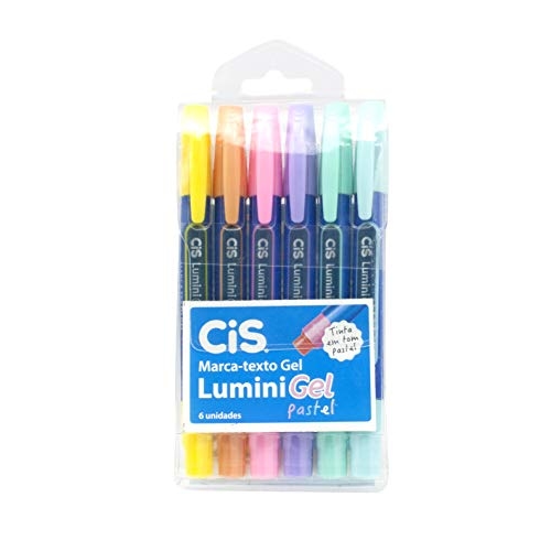 Caneta Marca Texto Gel, CiS, Lumini Gel Pastel, 6 Cores Tons Pastel