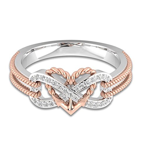 Ztuo Women Infinity Rings Rose Gold Two-tones Love Heart Arrow Wedding Engagement Princess Silver Rings 7
