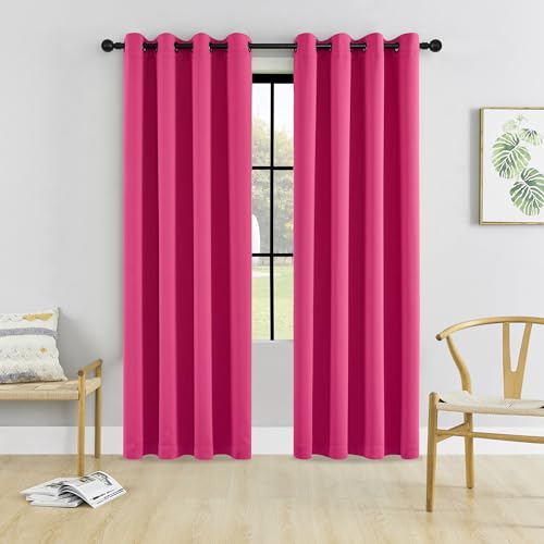 Image of Blackout Bedroom Curtains Panels 84 Inch - Energy Saving Thermal Insulated Privacy Protect Antique Copper Grommet Sun Block Drapes for Living Room, 1 Pair, 52 by 84 Inch, Hot Pink