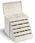 Vlando Large Jewelry Organizer Box for Women Girls,6-Layer Jewelry Organizer for Necklaces Earrings Bracelets Rings watchs,large Capacity Jewelry Storage Case,Beige