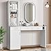 4ever2buy Hair Salon Station for Hair Stylist, Salon Wall Station with Barber Cabinet, Barber Stations Equipment Hair Dryer Holder, Drawers (White)