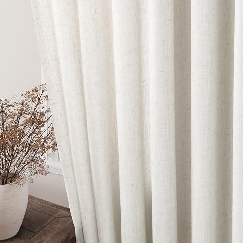 Cream Linen Back Tab Curtains 84 Inch Length for Living Room 2 Panel Set Neutral Modern Farmhouse Window Privacy Semi Sheer Linen Drapes Rustic Pinch Pleated Look Curtain Natural Ivory Colored - 1