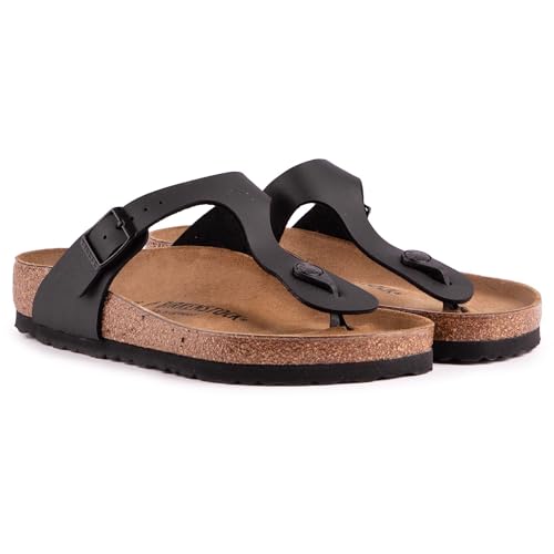 Image of Birkenstock Unisex-Adult Thong Gizeh Gold Bf R, Black Oiled Leather, 11-11.5 Women /9-9.5 Men