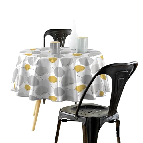 Douceur d'Intérieur Disco - Mantel, Redondo, diámetro de 160 cm, Amarillo, PVC Estampado
