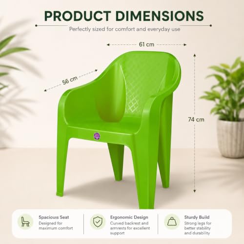 Image of Plastic Arm Chair for Home, Garden, Office, Living Room, Cafeteria Plastic Outdoor Chair | 1 Year Warranty | Color - Green | Set of 6