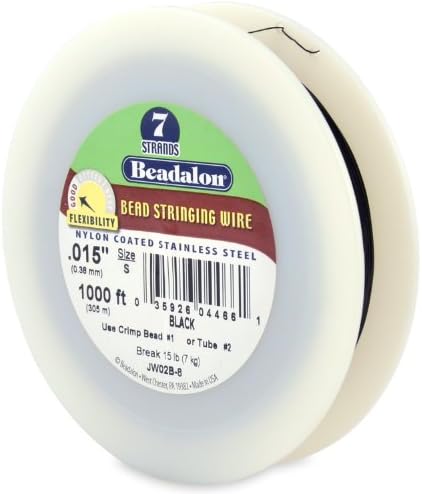 Beadalon 7 Strand Stainless Steel Bead Stringing Wire.015 in / 0.38 mm, Black, 1000 ft / 305 m