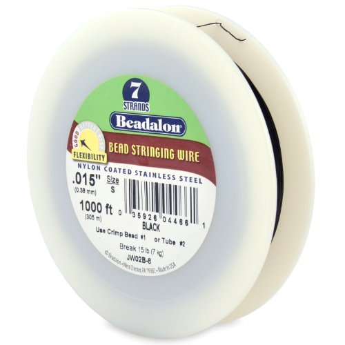 Beadalon 7 Strand Stainless Steel Bead Stringing Wire.015 In / 0.38 Mm, Black, 1000 Ft / 305 M #TOP14