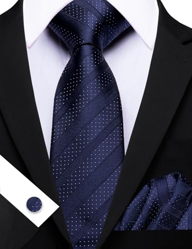Image of Barry.Wang Classic Mens Ties Silk Necktie Pocket Square Cufflinks Set Woven Designer Wedding Business