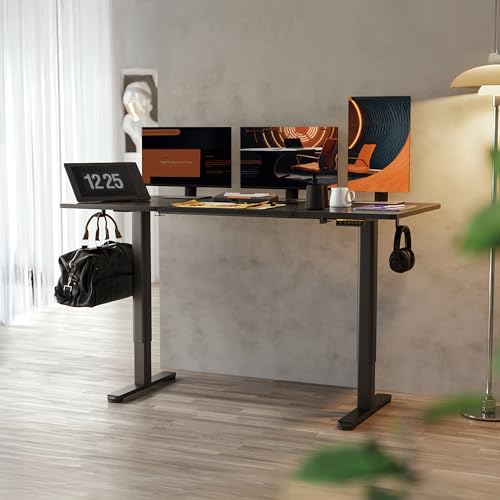 Image of Claiks Standing Desk Frame, Electric Stand Up Desk Legs Frame Workstation Up to 63 inch,T-Shaped Adjustable Standing Computer Desk for Home and Office, (Black Frame only)