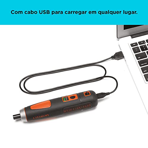 Black Decker Parafusadeira à Bateria, com Carregador USB, 4 Bits e Caixa de Transporte, Modelo BD40K