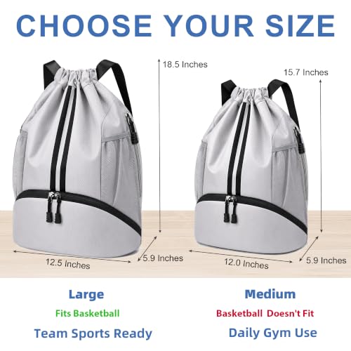 Image of JELUTAR Drawstring Backpack Gym Bag with Shoes Pocket, Grey Black