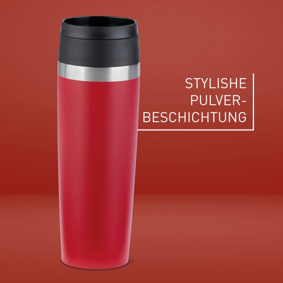 Emsa N2023750 Travel Mug Classic Isolierbecher 0,5 Liter, neuer Komfort Schraubverschluss, Pulverbeschichtung, Edelstahl, 360 Grad Trinköffnung, Rot 3