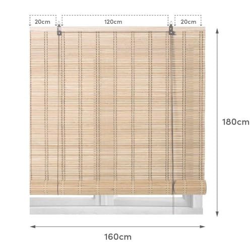 Miniatura 2 de Lolahome - Persiana Estor Enrollable De Bambú Natural De Estilo Rústico Para Dar Sombra, Protección Solar O Escurecer Puertas O Ventanas Natural, 160x180 Cm