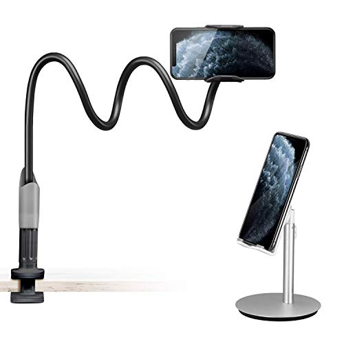 Gooseneck Bed Phone Holder?SAIJI Flexible Long Arm Phone Mount for Desk,Adjustable Cell Phone Stand Cradle Dock?Compatible with Phone 11 Pro xs xr x se 8?All Android Smartphones