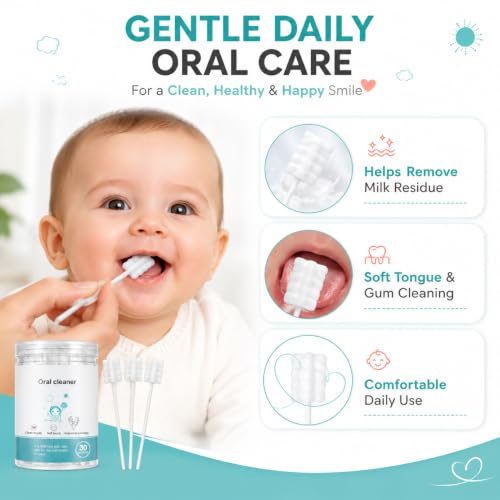 Image of Baby Oral Cleaner Swabs for Newborn & Infants (0-36 Months) | Disposable Tongue & Gum Cleaning Sticks | Soft Cotton Gauze | 360 Gentle Oral Care | Individually Packed | 30 PCS