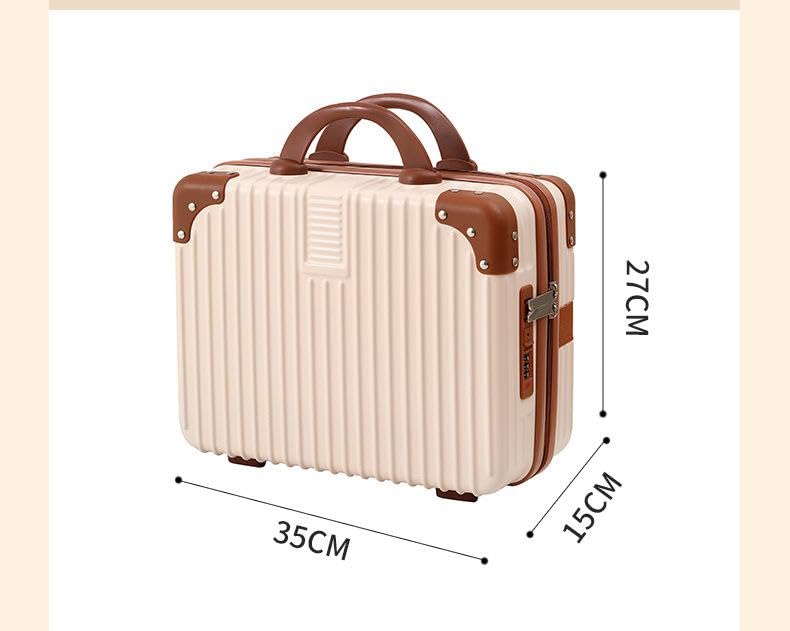Image of Portable Hard Shell Cosmetic Bag Travel Case, Small Travel Hand Luggage with Elastic Band, Mini Abs Carrying Makeup Case Suitcase (B-Cream)
