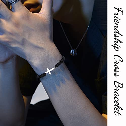 Friendship Cross Bracelet Black String Rope Braided Bracelet Cross Charm Adjustable Handmade Matching Couple Bracelets For Women Men Brother Kabbalah Strand Lucky Bff Bracelets #TOP2
