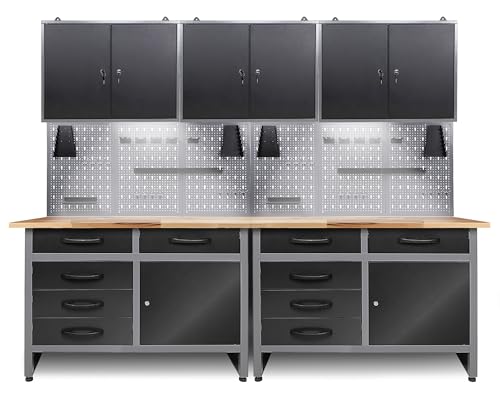 Ondis24 Werkstatt Set Holger 240 cm mit 2 Werkbänken Holger...