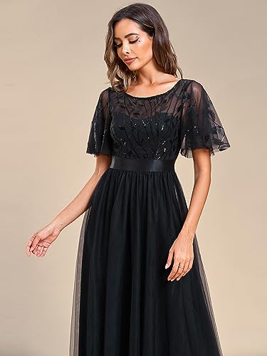 Ever-Pretty EP00904 Women'S Formal Dresses Crew Neck Sequin Ruffle Sleeve Empire Waist Beaded Long Evening Dresses Black Us12 thumb #4