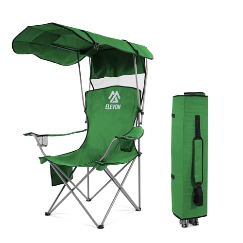Elevon Camping Chair, Oversized Folding Chair with Canopy, Portable Outdoor Chair with Arms, Cup Holder and Carry Bag for Camping, Fishing, Beach, and Sports, Jaspe