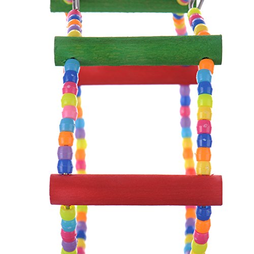 Bird Toys Cage Accessories Wooden Ladder Swing for Parrot Macaw African Greys Cockatiel Parakeet Conure Budgies Birdcage Perches Toy with Bells - Image 5