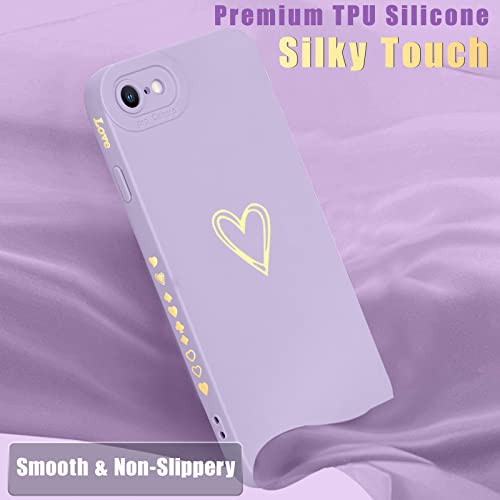 Teageo For Iphone Se 2022, Se 2020, Iphone 7, Iphone 8 Case For Women Girls, Cute Luxury Heart Phone Case [Soft Anti-Scratch Full Camera Lens Protective Cover] Silicone Girly Shockproof Case-Purple #TOP4