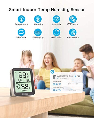 Govee Hygrometer Thermomètre 2 Pack, compteur d'humidité Bluetooth intérieur avec APP Alertes, Thermomètre de chambre avec grand LCD Affichage, Max Les archives de Min, 2-Year Exportation de stockage de données