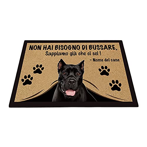 BAGEYOU Zerbino Personalizzato con Il Mio Cane Amore Cane Corso Non Hai Bisogno di Bussare Sappiamo già Che Ci Sei Tappetino 60 x 40 cm