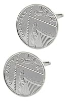 Manschettenknöpfe Herren Silber Farbe - Mit Box - British Penny - Britisch 1p - Kann Glück Bringen - Runde Münze Klassisches Design - Ein Paar
