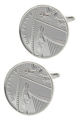 Manschettenknöpfe Herren Silber Farbe - Mit Box - British Penny - Britisch 1p - Kann Glück Bringen - Runde Münze Klassisches Design - Ein Paar