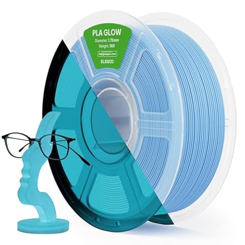 ELEGOO PLA Filament Glow in the Dark Glow Blue 1KG, 1.75mm 3D Printing Filament Luminous Colour 1kg(2.2lbs) Spool Fits for Most 3D Printers