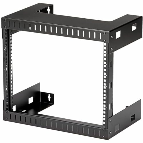 Image of StarTech.com 2-Post 8U Heavy-Duty Wall-Mount Network Rack, 19 inch Open Frame Server Rack, 12 inch Deep, Wall Mount Data Rack for IT / AV / Patch Panel / Computer Equipment, TAA (RK812WALLO)