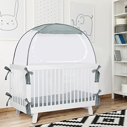 Image of L RUNNZER Baby Crib Tent, Pop Up Crib Canopy to Keep Baby from Climbing Out, Safety Crib Net Mosquitoes Net with See-Through Mesh, Fits Most Standard Cribs
