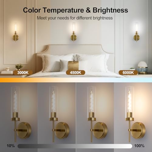 Image of Battery Operated Wall Sconce,Gold Wall Sconces 8000mAh Fast Chargin Dimmable 2Color Temperature Bulbs Endurance 100 Hours Infinitely with Remote Control Wireless Wall Lights for Bedroom Living