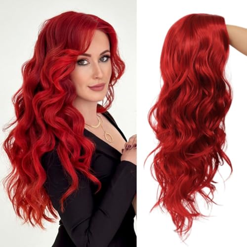 Salaibs Red Curly Wavy Long Wigs for Women Natural Synthetic Wave Hair Wigs for Cosplay Halloween Party Use