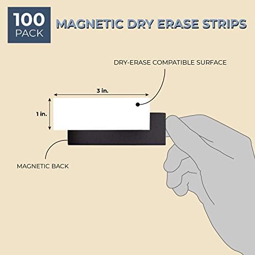 Juvale 100 Pack Magnetic Whiteboard Strips, Dry Erase Magnets to Write On, 7.6 x 2.5 cm