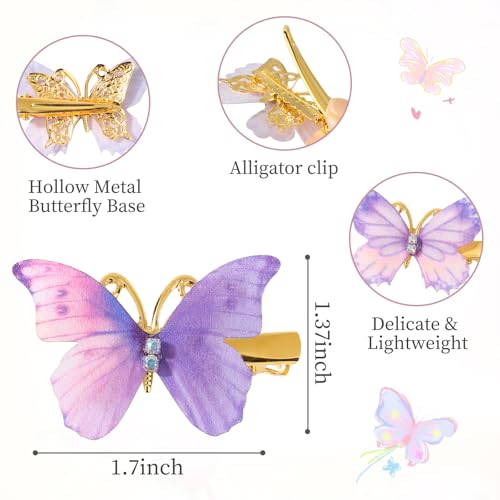 Pinzas para el pelo de mariposa yoyokid, pack de 30 horquillas de metal degradado para niñas 2